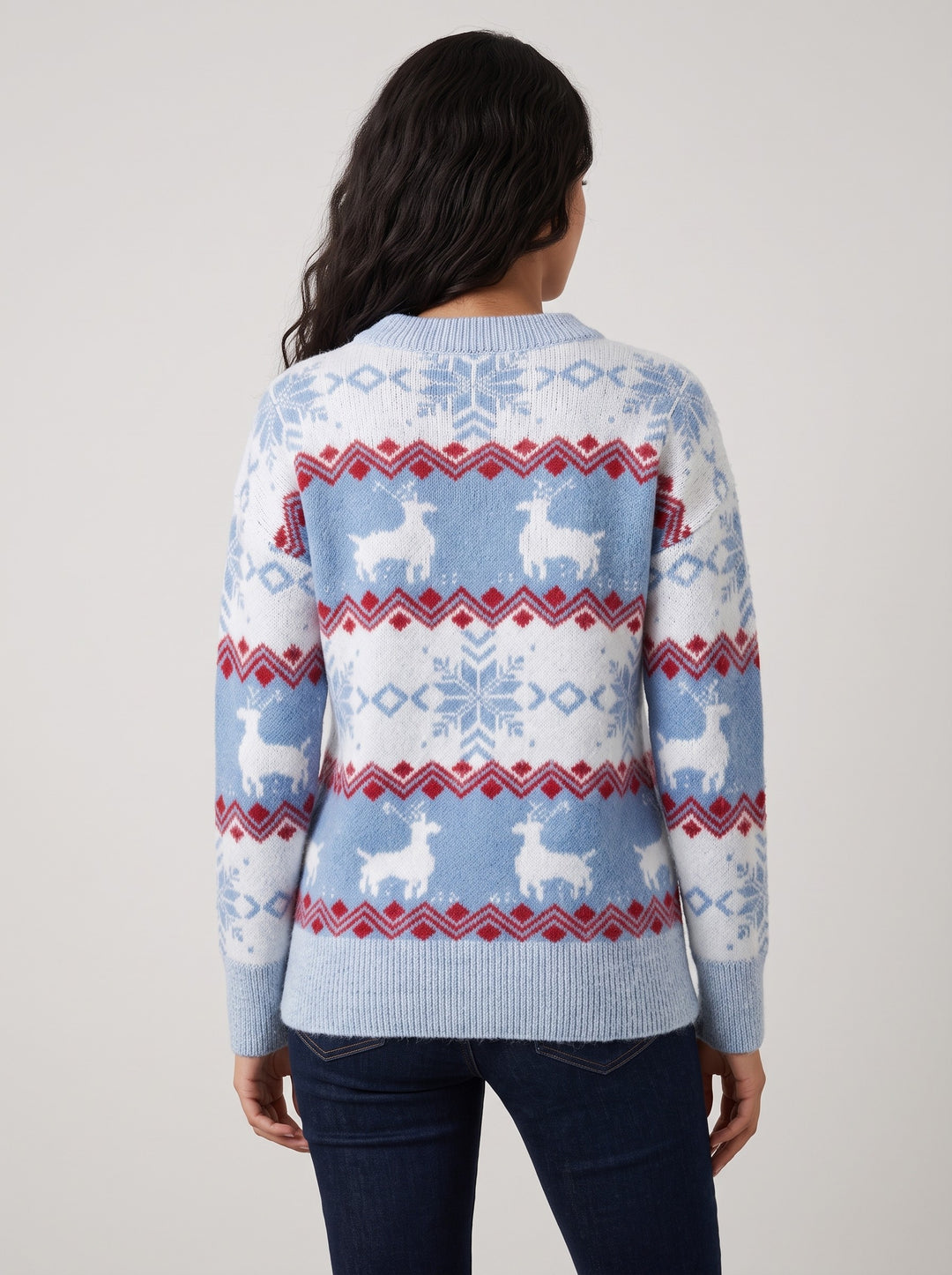 Women's Fair Isle Reindeer Christmas Jumper in light blue