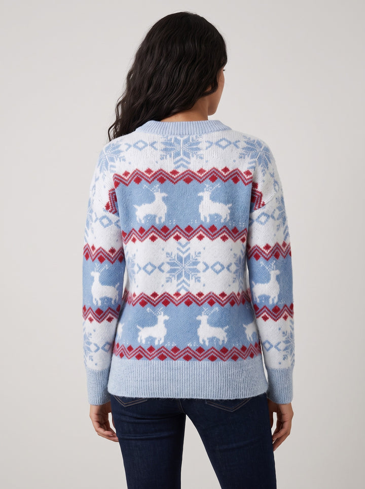 Women's Fair Isle Reindeer Christmas Jumper in light blue