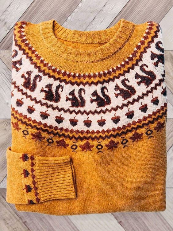 Women's Fair Isle Halloween knit sweater with crew neck and seasonal motifs