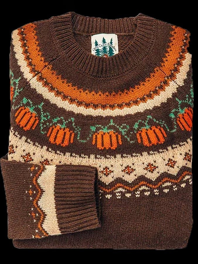 Women's Fair Isle Halloween knit sweater with crew neck and seasonal motifs