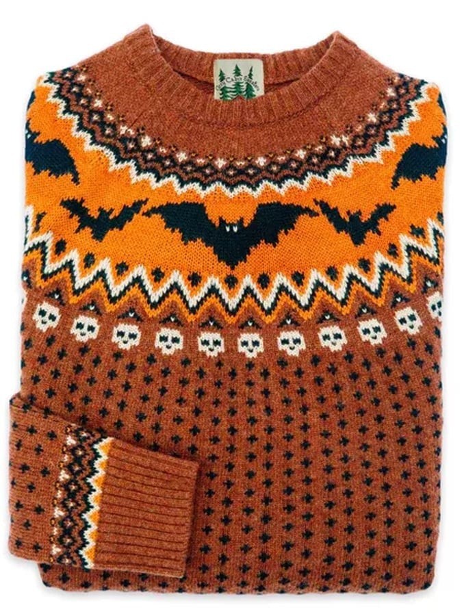 Women's Fair Isle Halloween knit sweater with crew neck and seasonal motifs