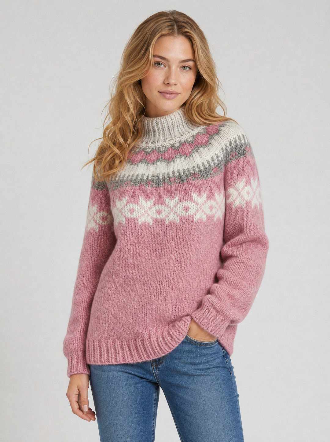 Women's Fair Isle Yoke Jumper in pink
