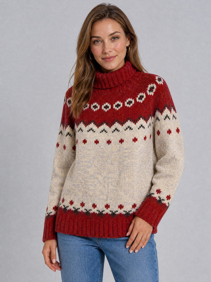 Women's Red Fair Isle Turtleneck Jumper in red