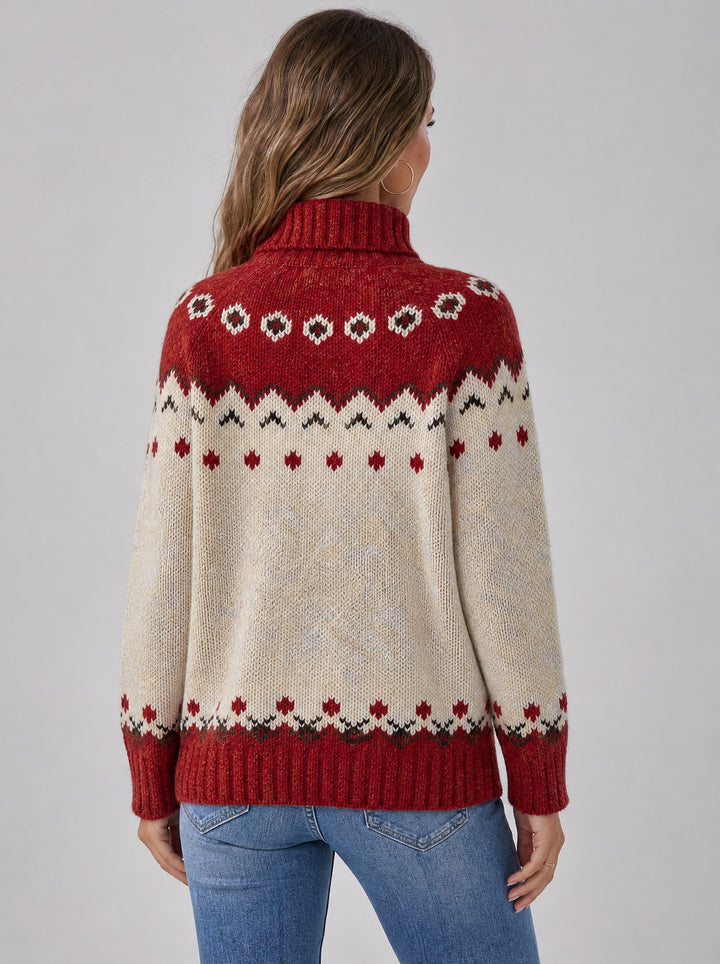Women's Red Fair Isle Turtleneck Jumper in red