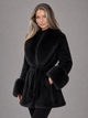 Women's Belted Faux Fur Collar Coat