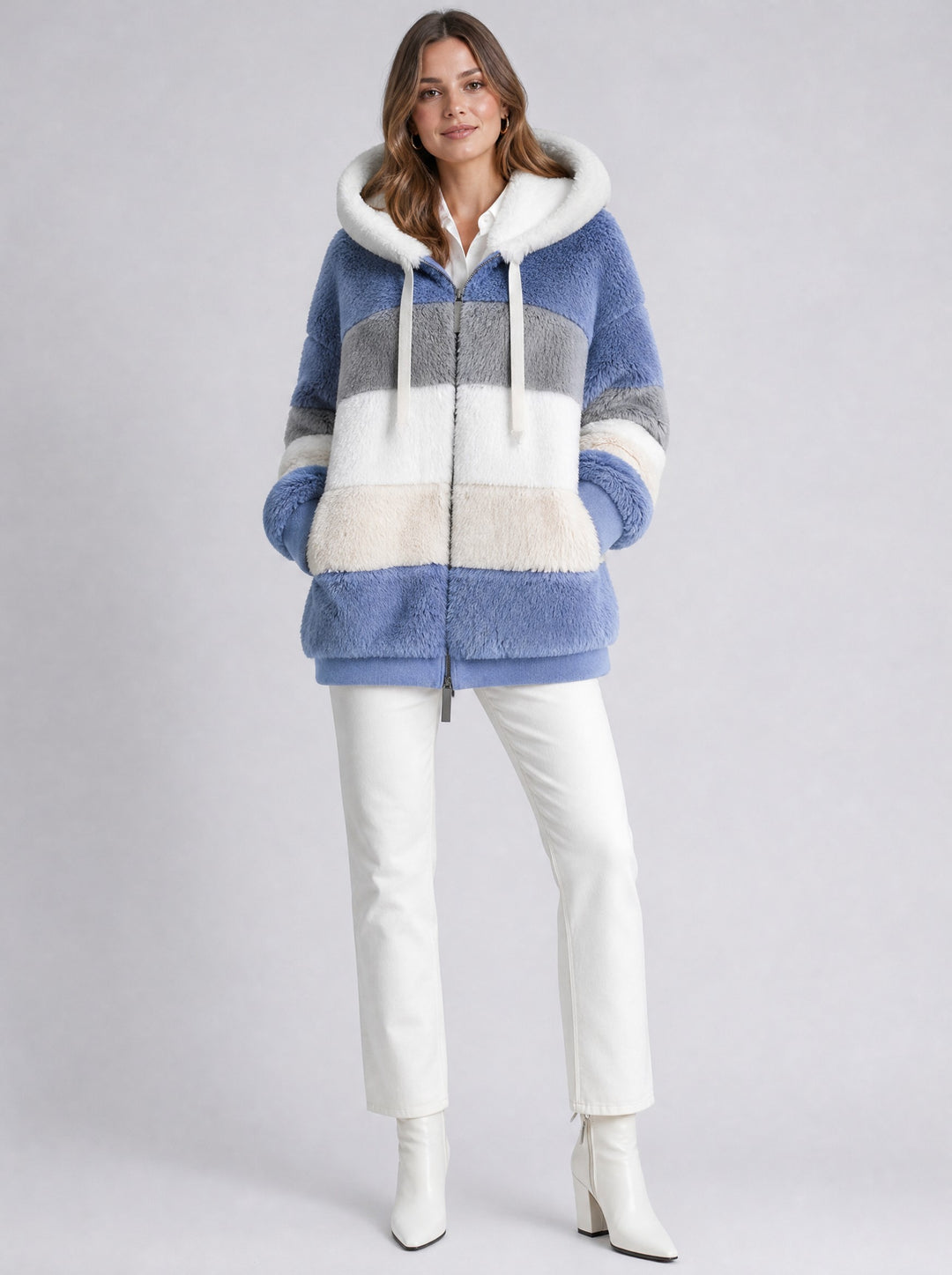 Women's Oversized Faux Fur Coat in blue