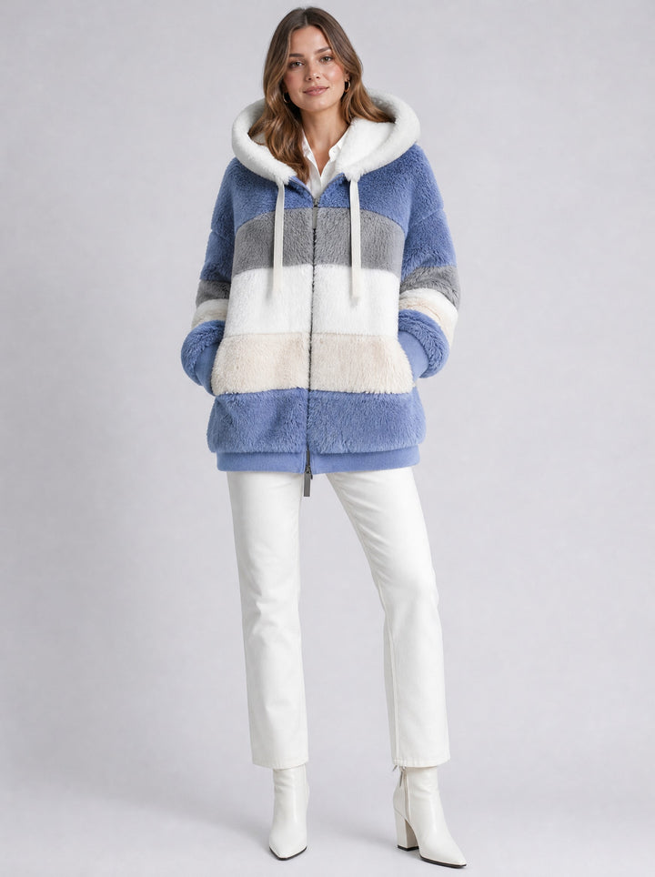 Women's Oversized Faux Fur Coat in blue