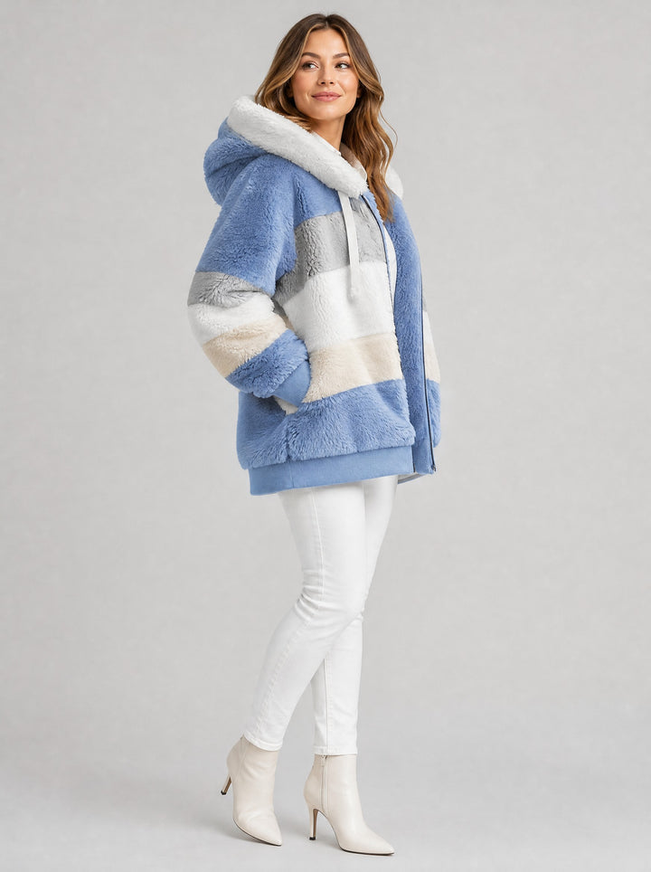 Women's Oversized Faux Fur Coat in blue