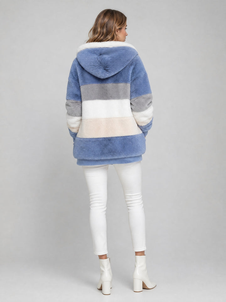 Women's Oversized Faux Fur Coat in blue