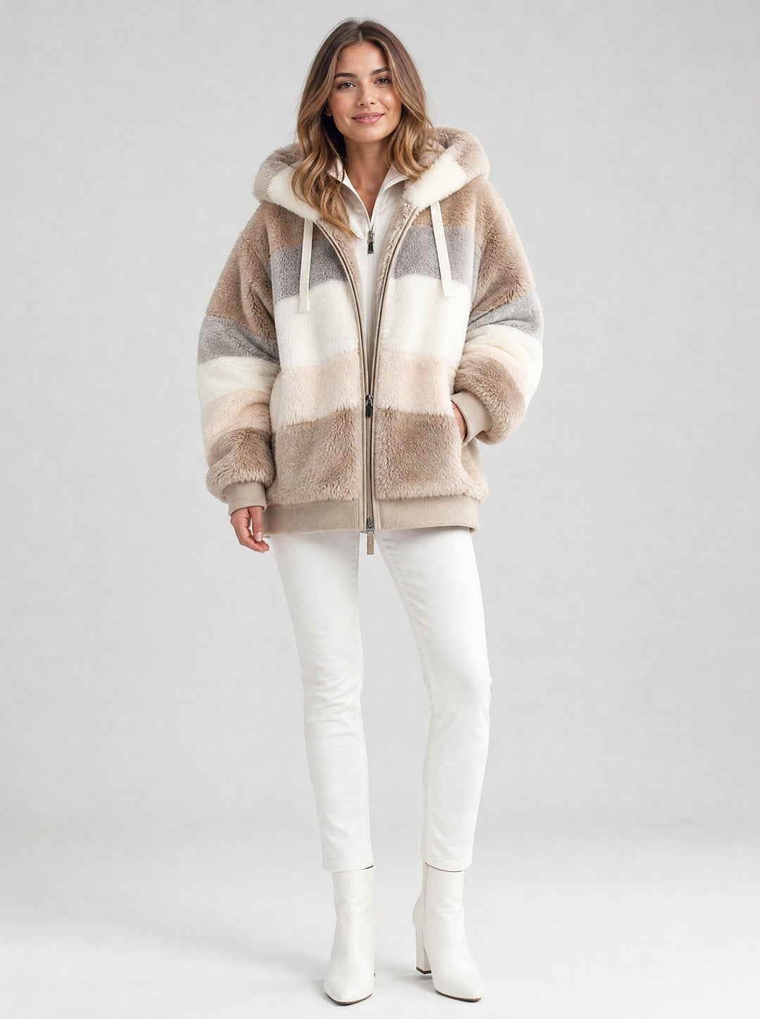 Women's Oversized Faux Fur Coat in brown