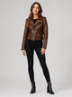 Women's Belted Faux Leather Biker Jacket in brown