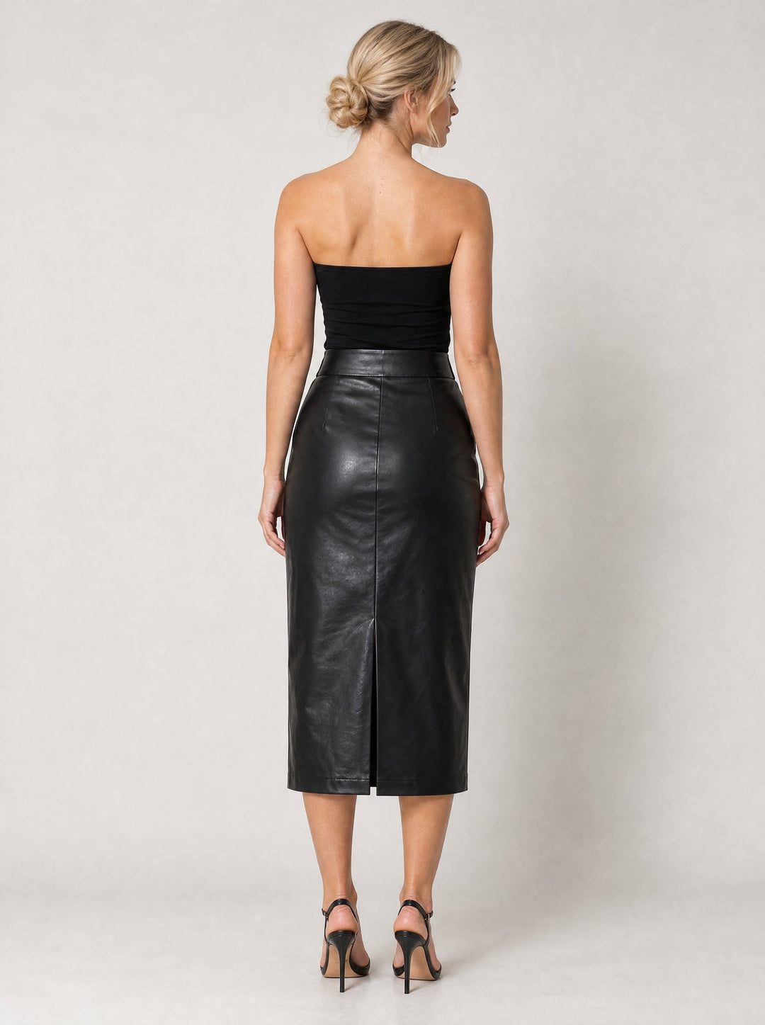Women's Faux Leather Midi Pencil Skirt in black