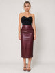 Women's Faux Leather Midi Pencil Skirt in burgundy