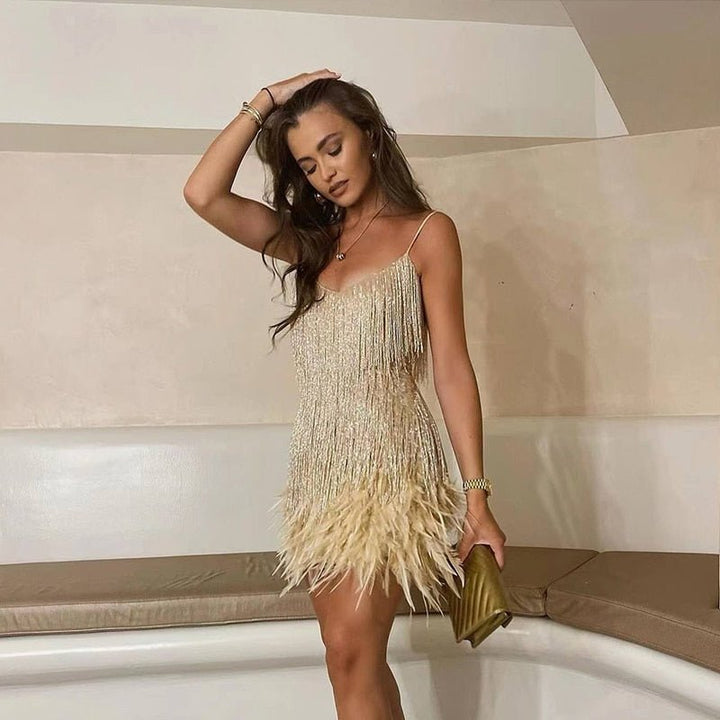Women's Feather Trim Mini Dress