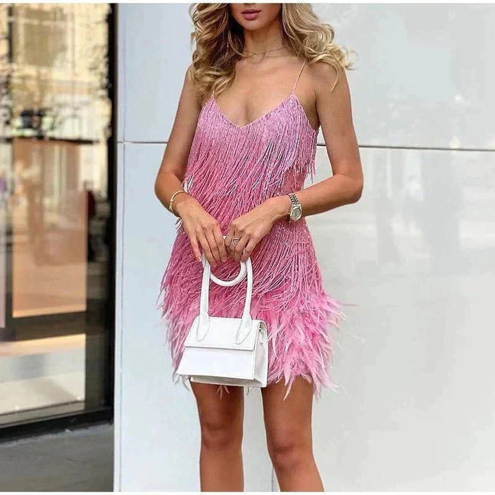 Women's Feather Trim Mini Dress