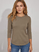 Women's Crew Neck Fine Knit Top in khaki