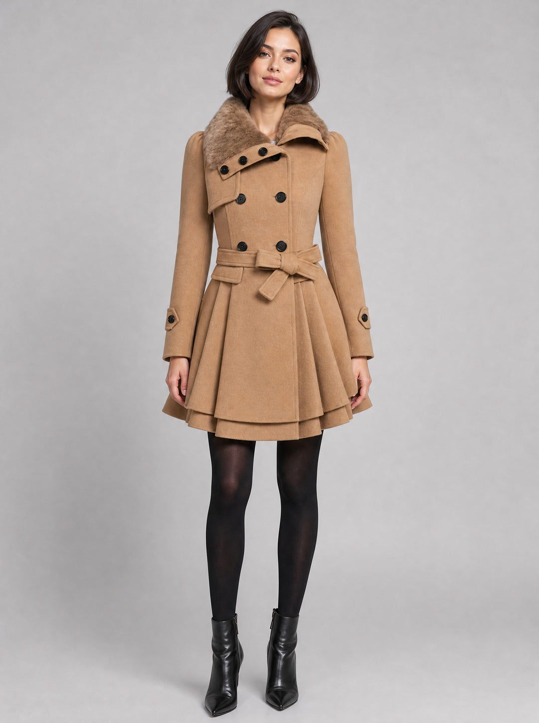 Women's Vintage Flared Coat in camel
