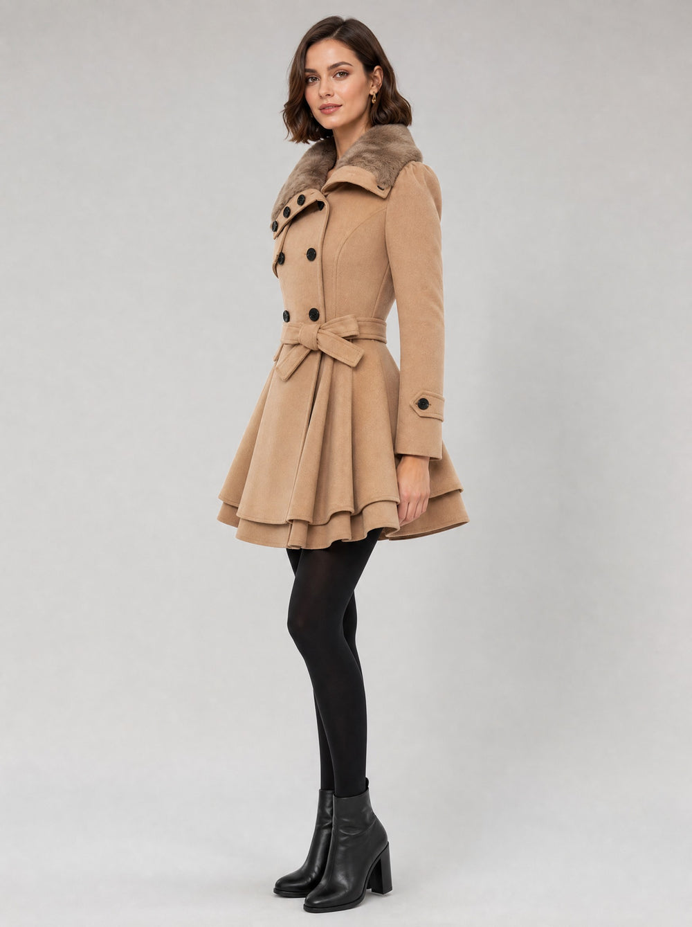 Women's Vintage Flared Coat in camel