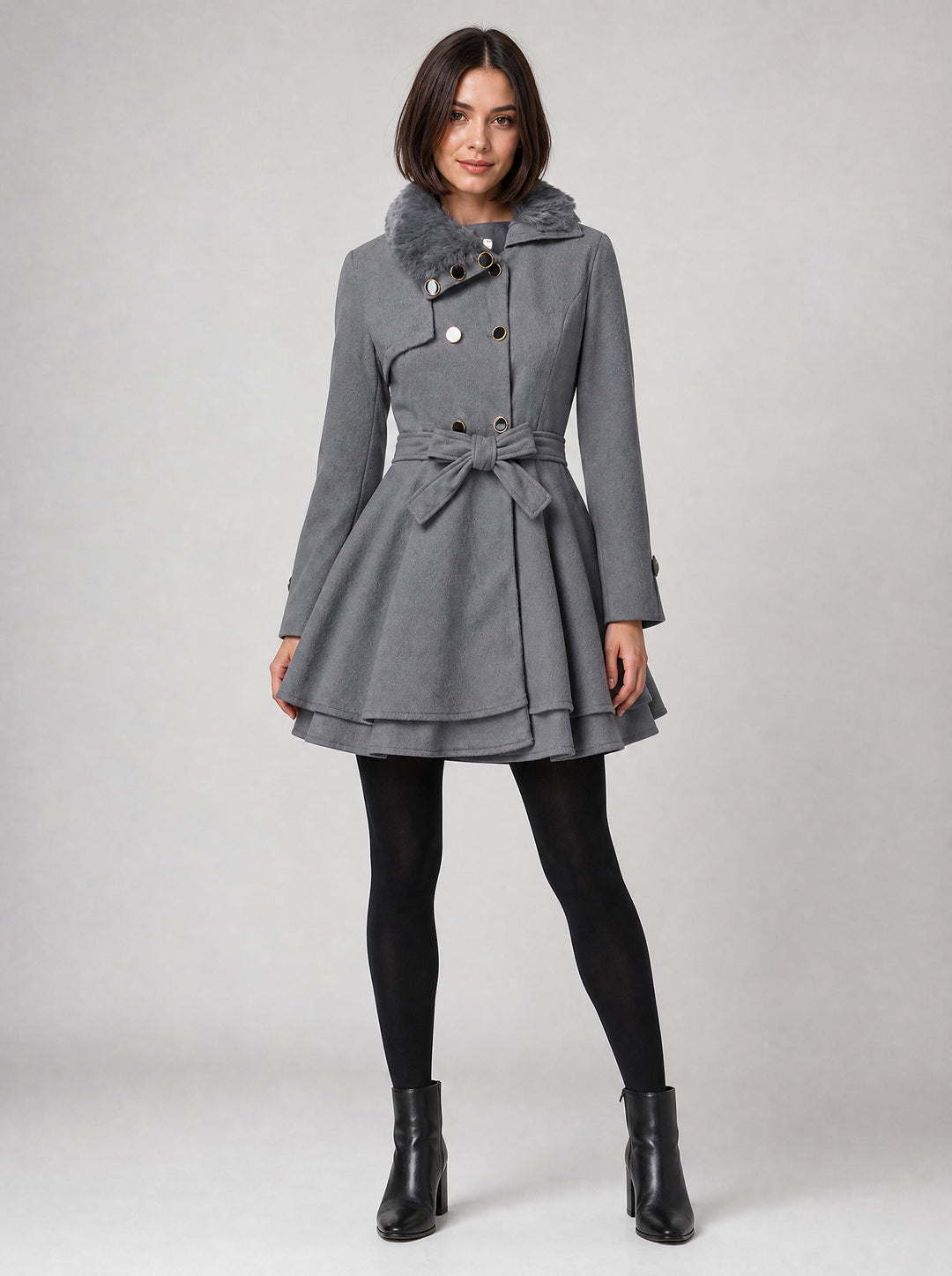 Women's Vintage Flared Coat in grey