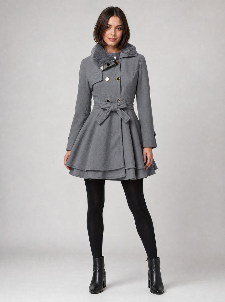 Women's Vintage Flared Coat in grey