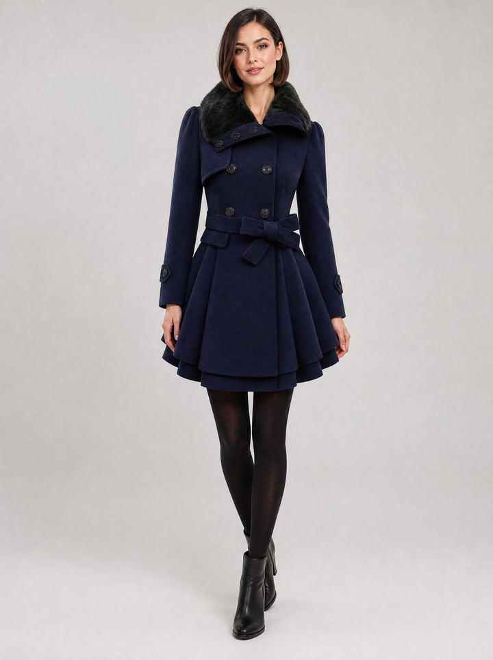 Women's Vintage Flared Coat in navy