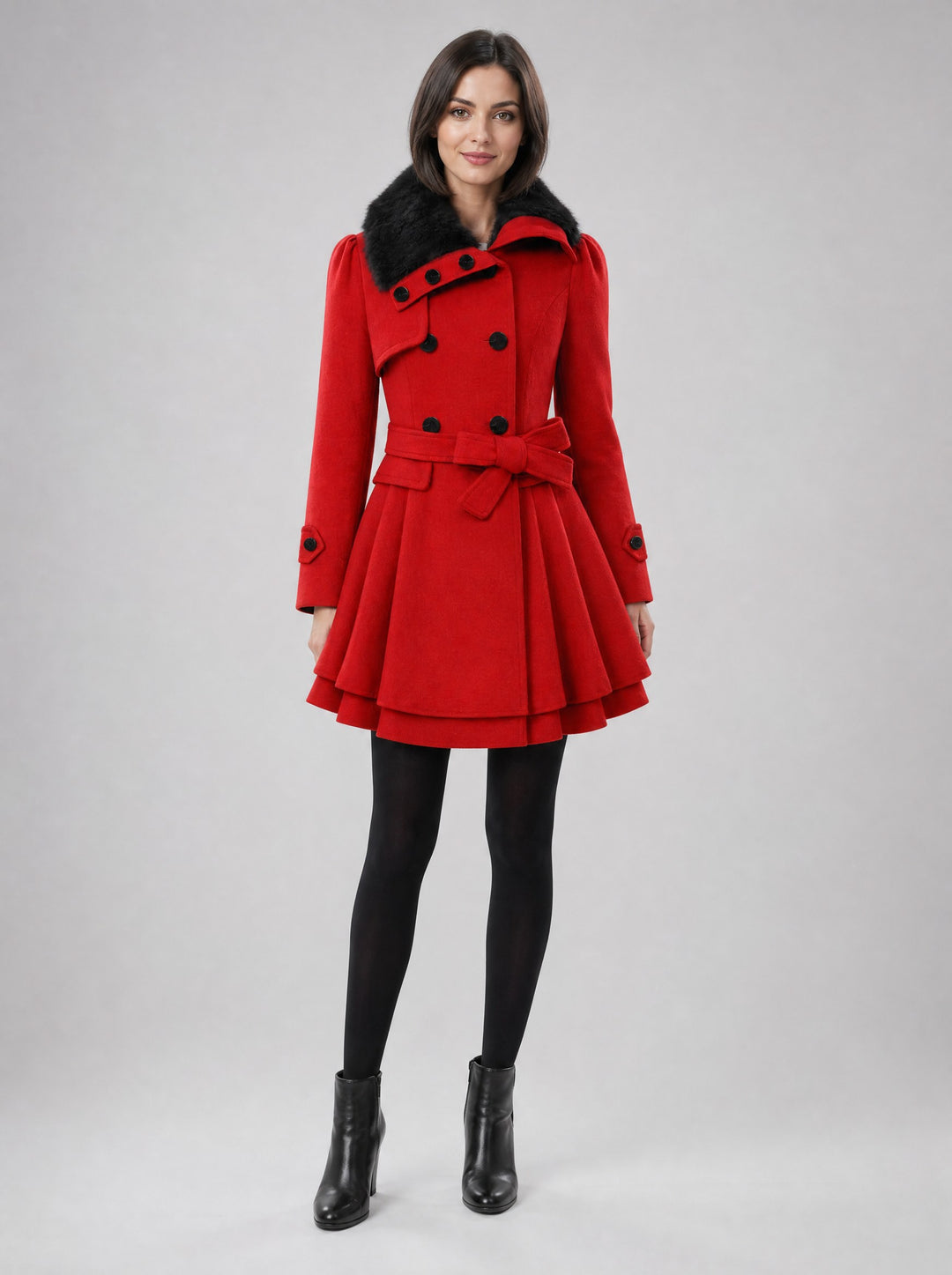 Women's Vintage Flared Coat in red