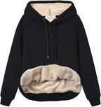 Women's fleece-lined hoodie with drawstring hood and front kangaroo pocket