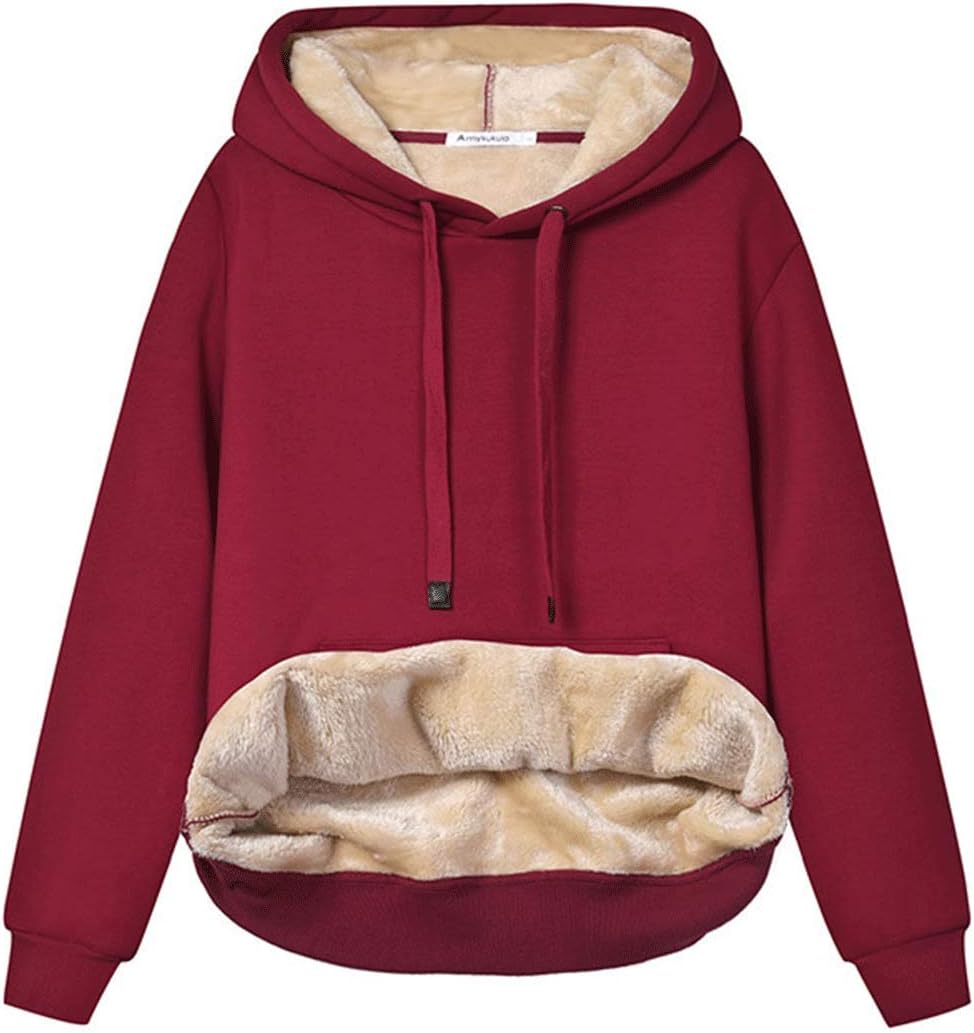 Women's fleece-lined hoodie with drawstring hood and front kangaroo pocket