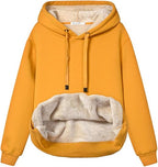 Women's fleece-lined hoodie with drawstring hood and front kangaroo pocket