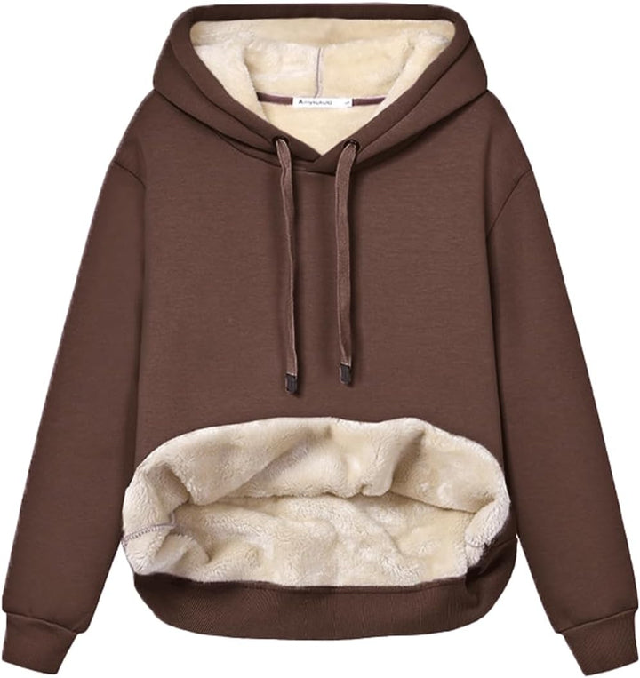Women's fleece-lined hoodie with drawstring hood and front kangaroo pocket