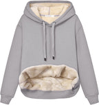 Women's fleece-lined hoodie with drawstring hood and front kangaroo pocket