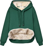 Women's fleece-lined hoodie with drawstring hood and front kangaroo pocket