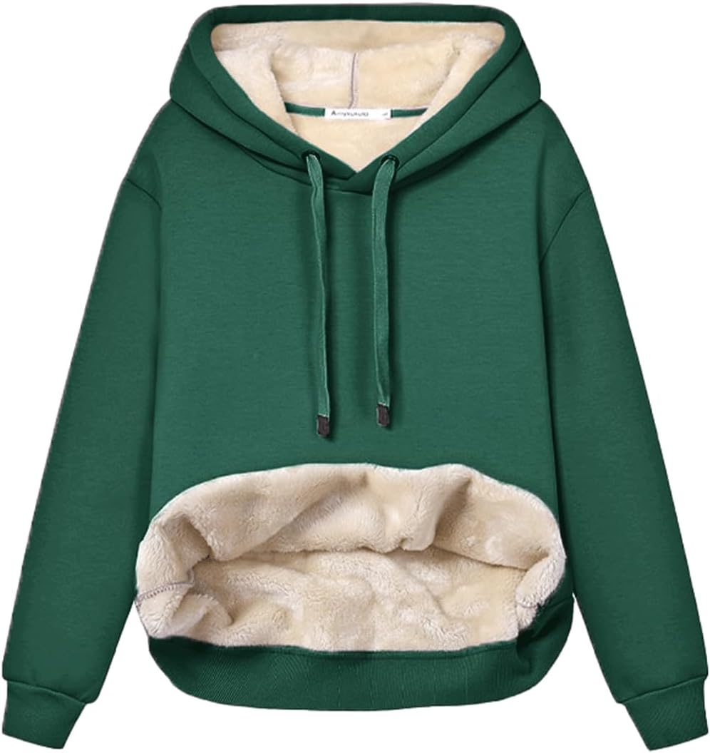 Women's fleece-lined hoodie with drawstring hood and front kangaroo pocket
