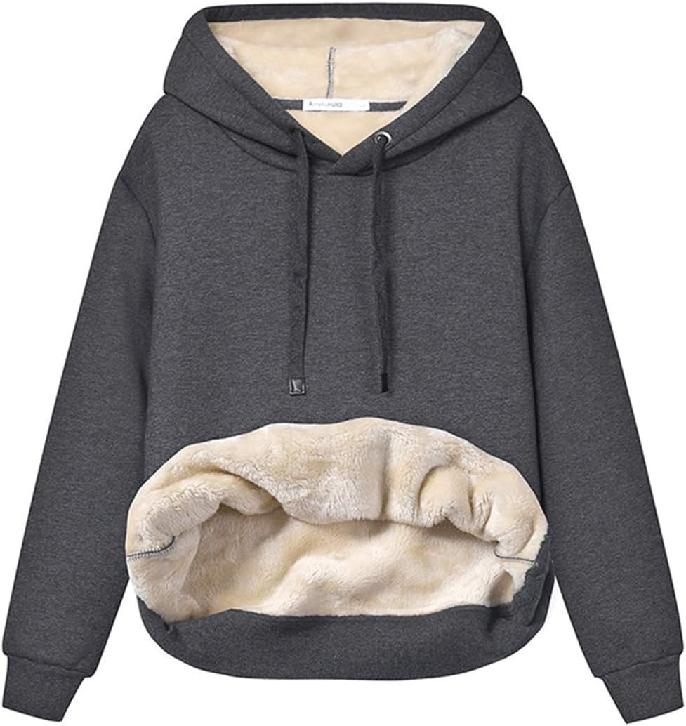 Women's fleece-lined hoodie with drawstring hood and front kangaroo pocket