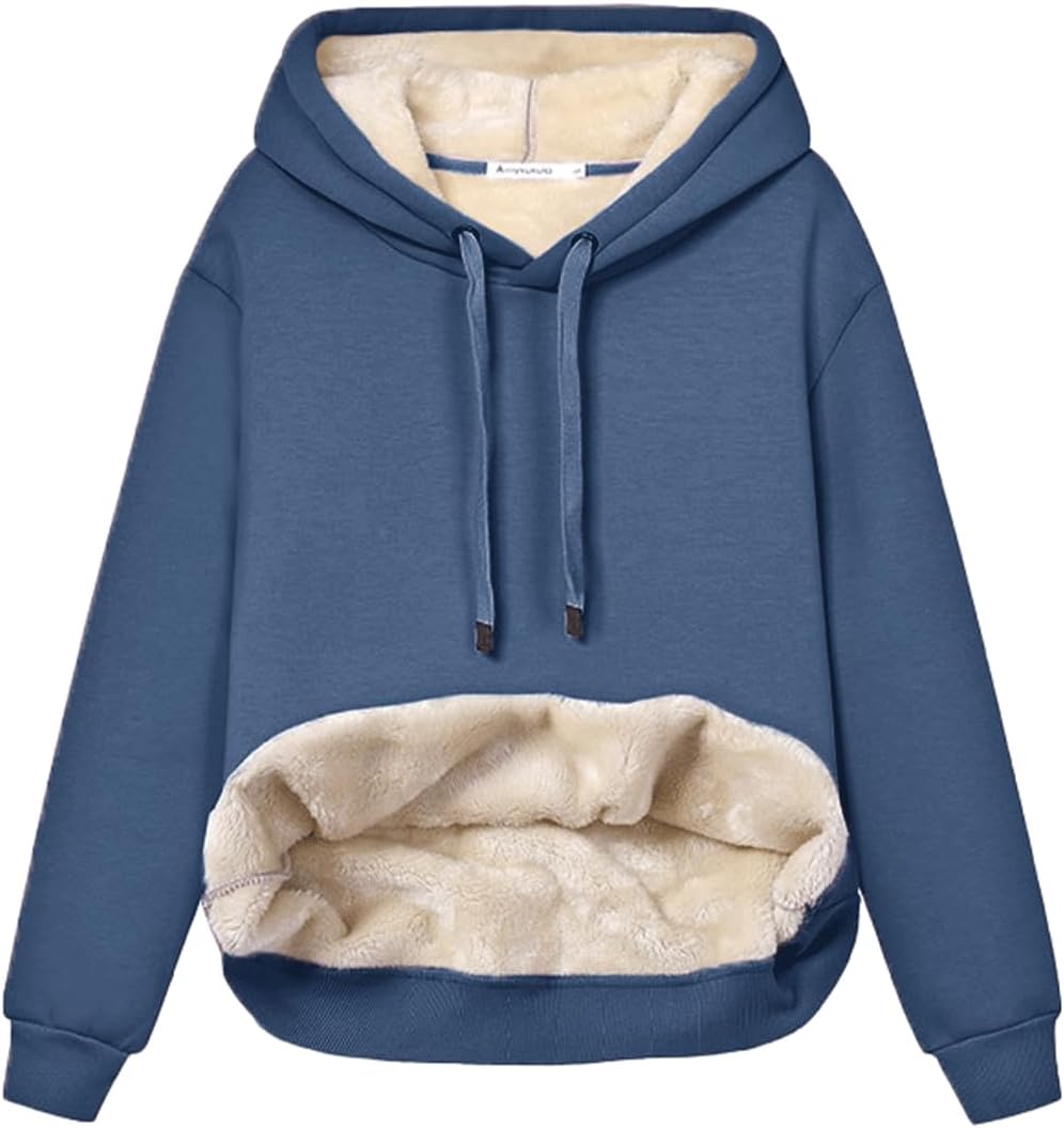 Women's fleece-lined hoodie with drawstring hood and front kangaroo pocket