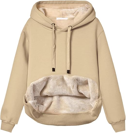 Women's fleece-lined hoodie with drawstring hood and front kangaroo pocket