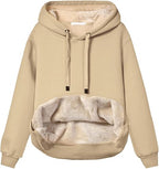 Women's fleece-lined hoodie with drawstring hood and front kangaroo pocket