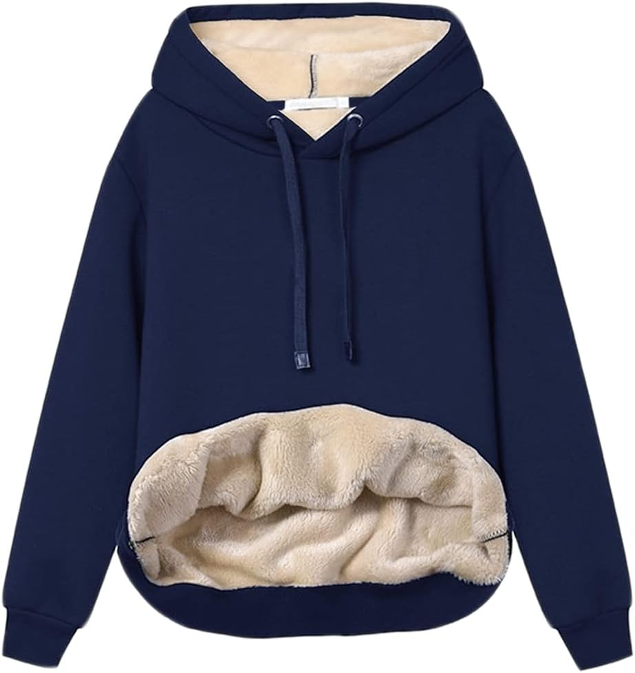 Women's fleece-lined hoodie with drawstring hood and front kangaroo pocket
