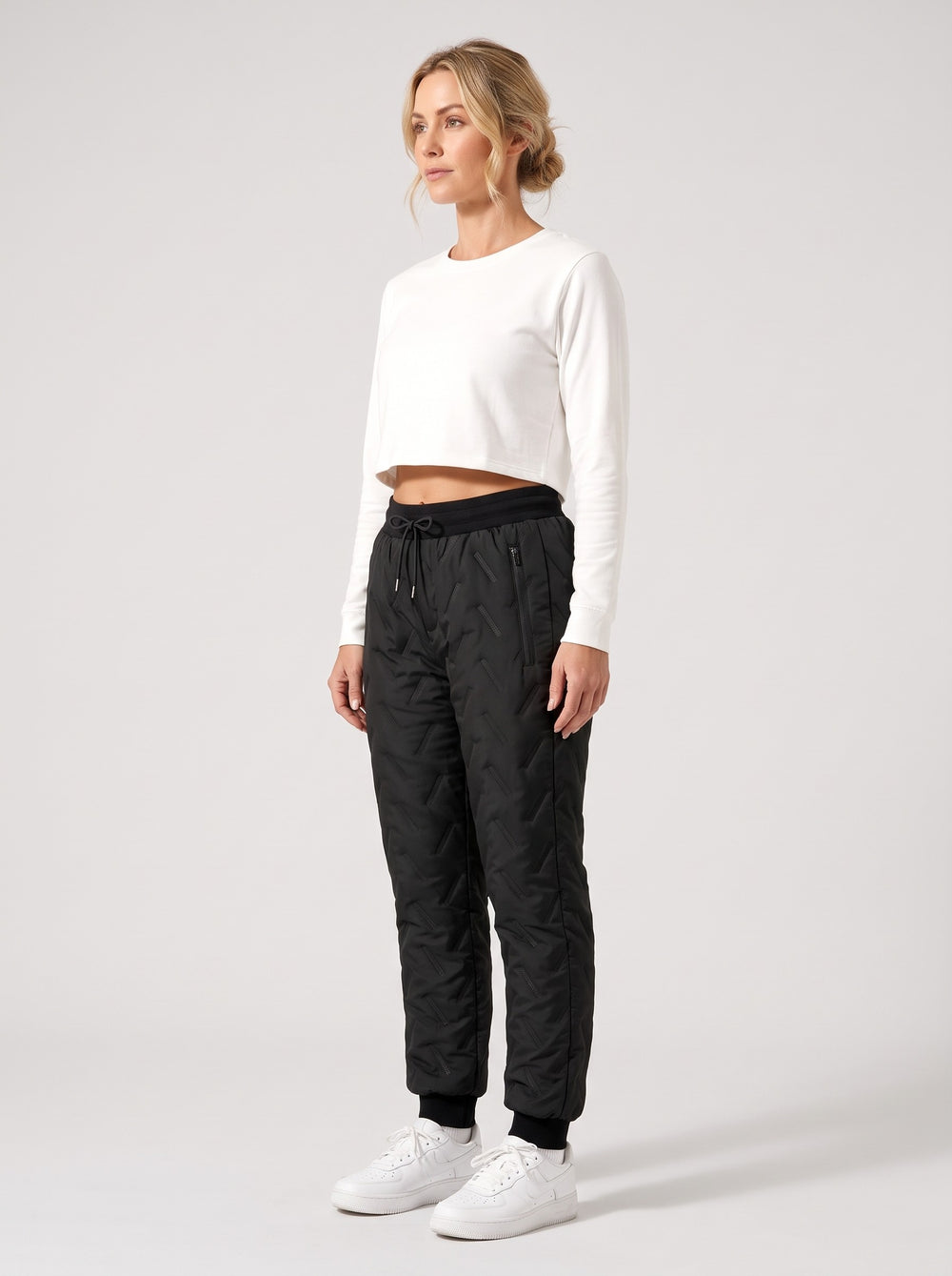 Women's Fleece Lined Quilted Joggers in black