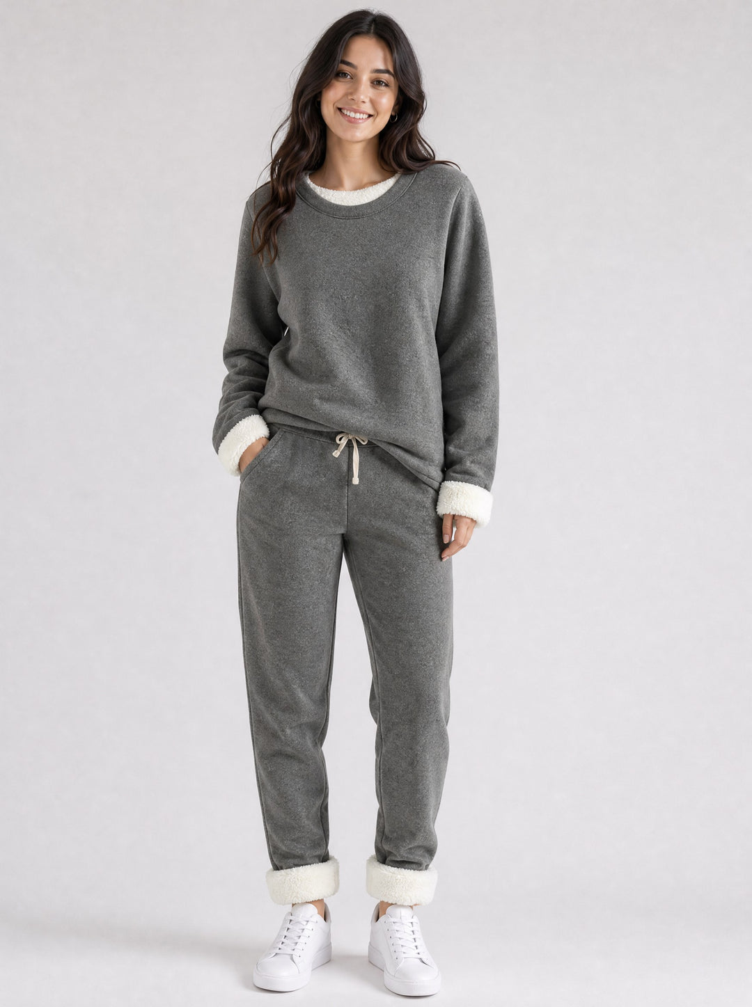 Women's Fleece Lined Two-Piece Set in dark grey