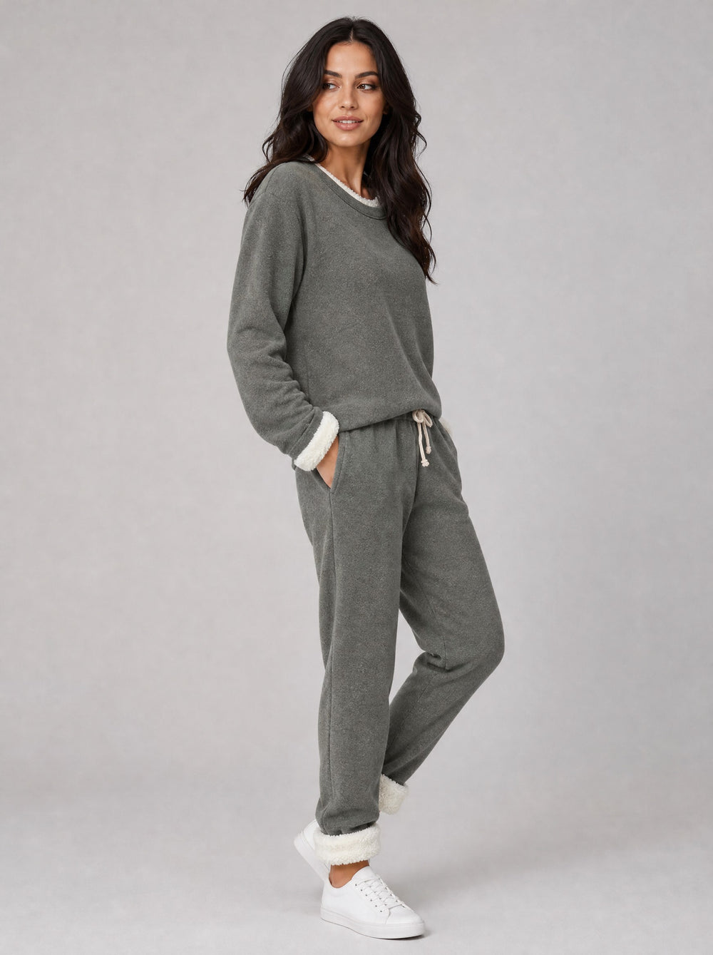 Women's Fleece Lined Two-Piece Set in dark grey