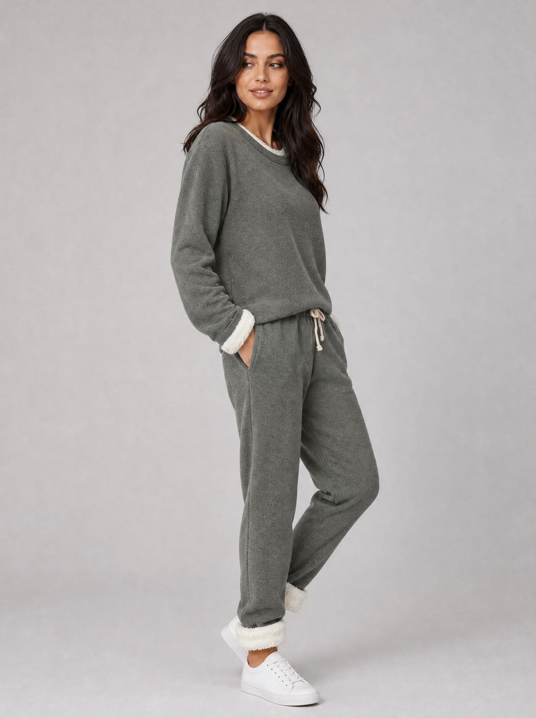 Women's Fleece Lined Two-Piece Set in dark grey