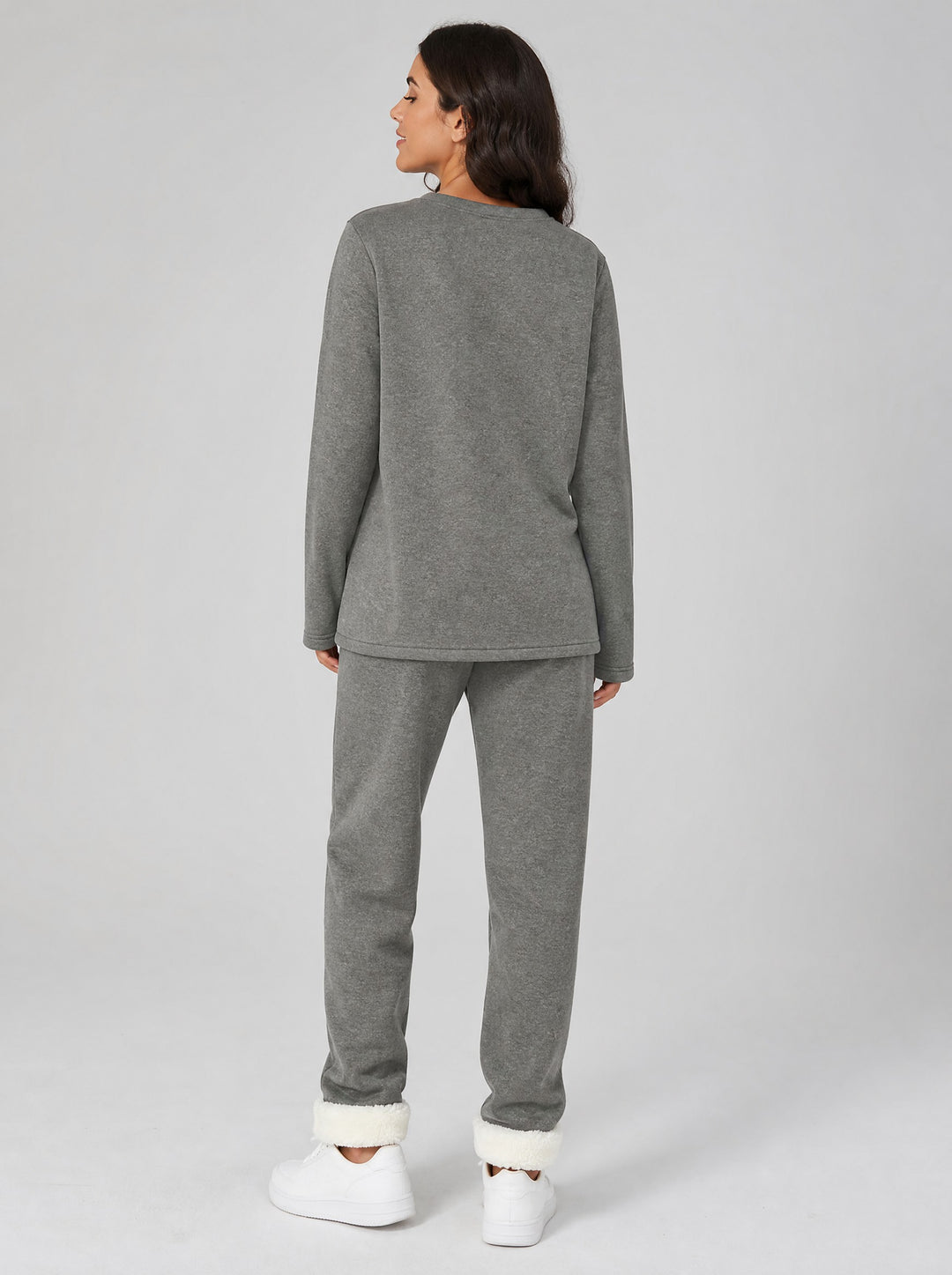 Women's Fleece Lined Two-Piece Set in dark grey