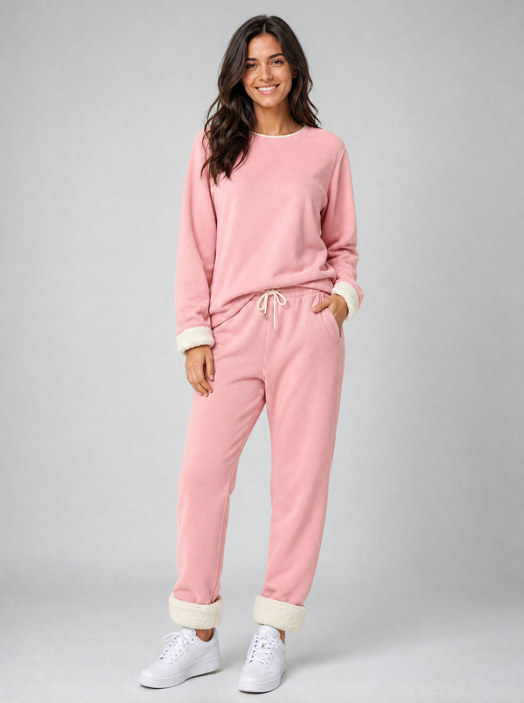 Women's Fleece Lined Two-Piece Set in pink