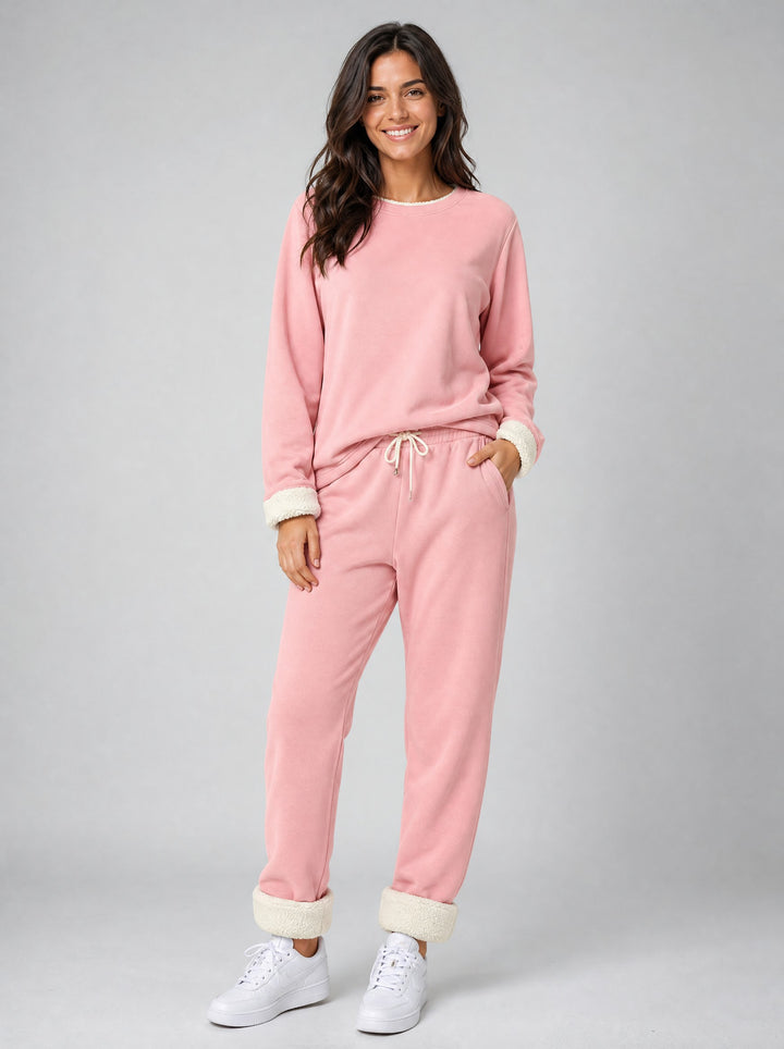 Women's Fleece Lined Two-Piece Set in pink