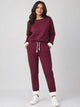 Women's Fleece Lined Two-Piece Set in wine red