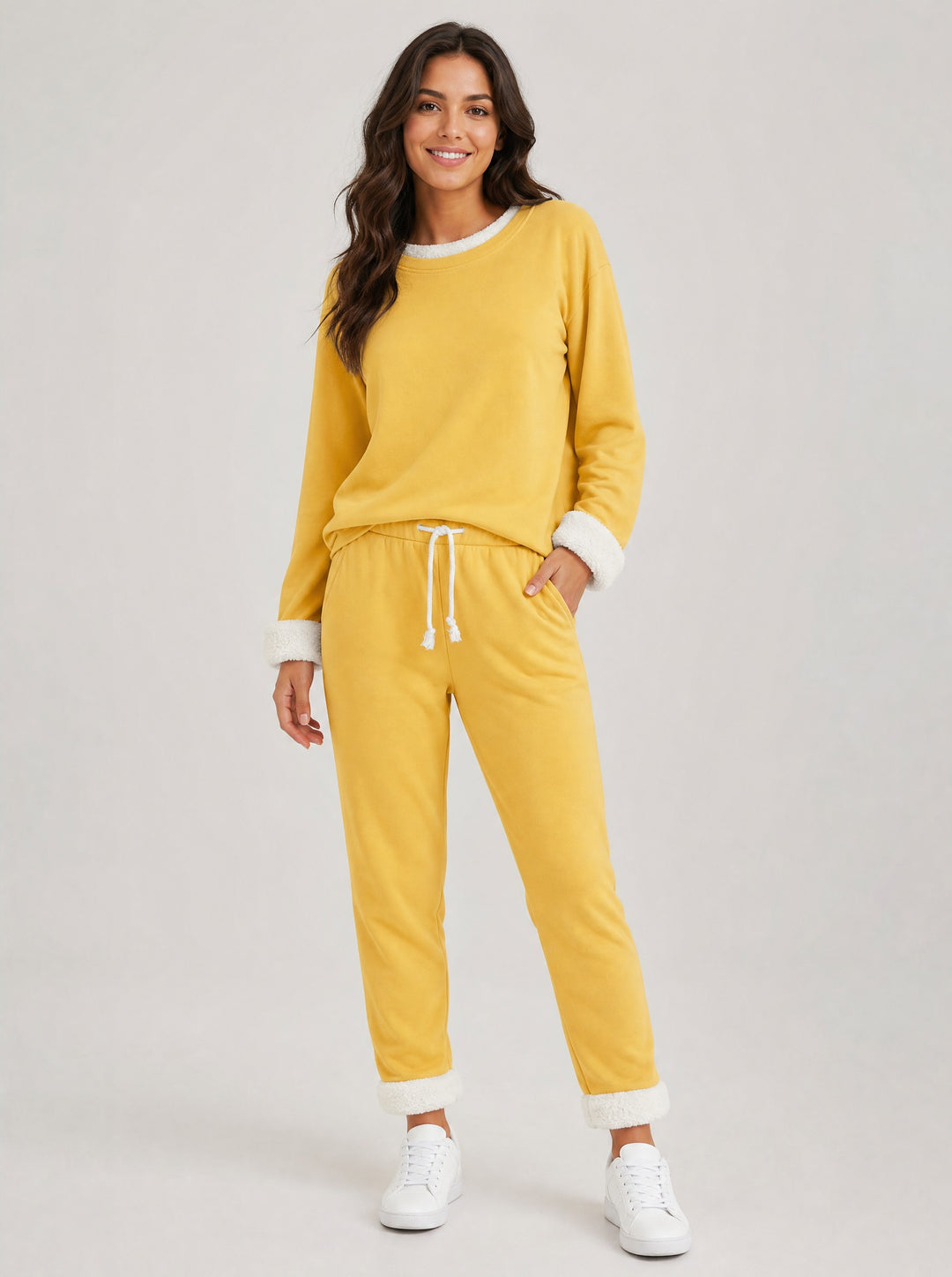 Women's Fleece Lined Two-Piece Set in yellow
