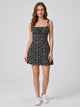 Women's Ditsy Floral Tie-Strap Mini Dress in black floral