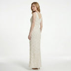 Textured floral sleeveless dress with V-neckline in short and long lengths