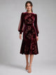 Women's Floral Velvet Midi Dress in burgundy